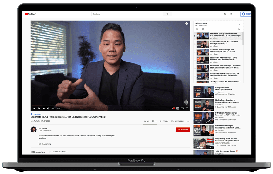 MacBook mit YouTube-Inhalten von Karsten Lehnen
